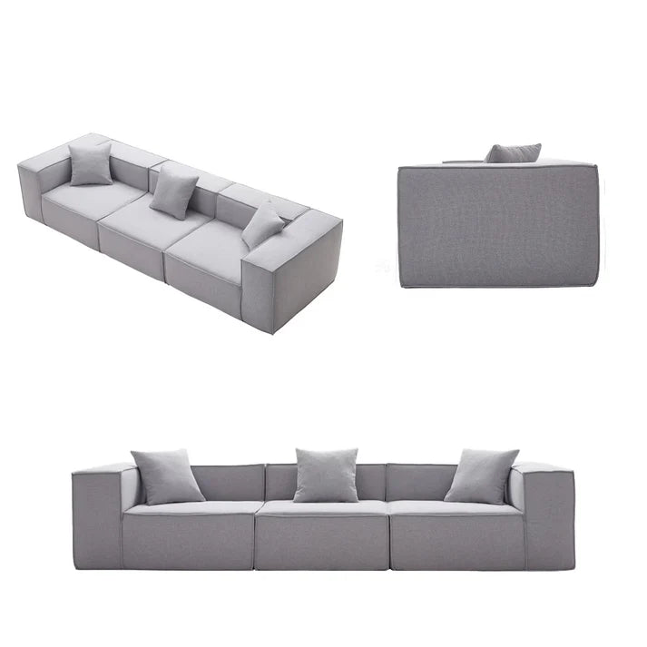 Long 3 Piece Light Grey Settee Set Compressed Sofa